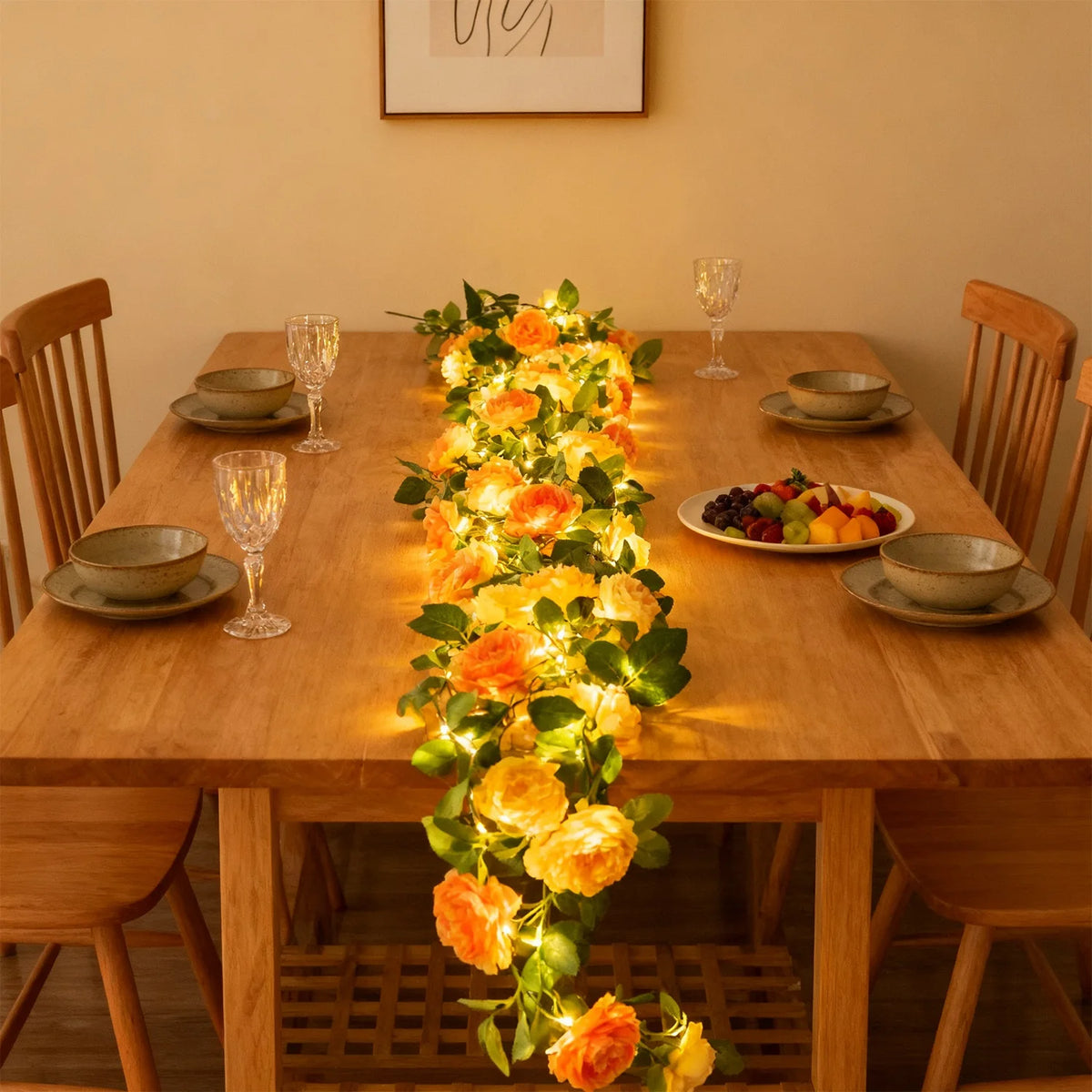 Peony Vine LED Wreath – Silk Artificial Flower Wall & Wedding Décor Artificial Flower Garland Babs