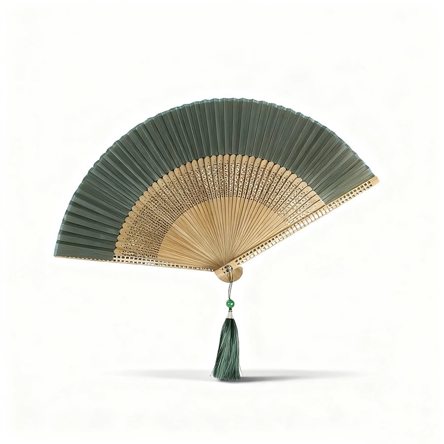 Foldable Hand Fan with Tassel – Dance, Travel & Photo Prop Decorative Hand Fan Babs Dark Green
