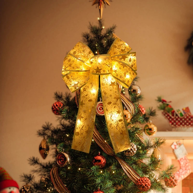 LED Bow Ribbon Christmas Tree Topper Ornament | 2025 Christmas Tree Topper Babs