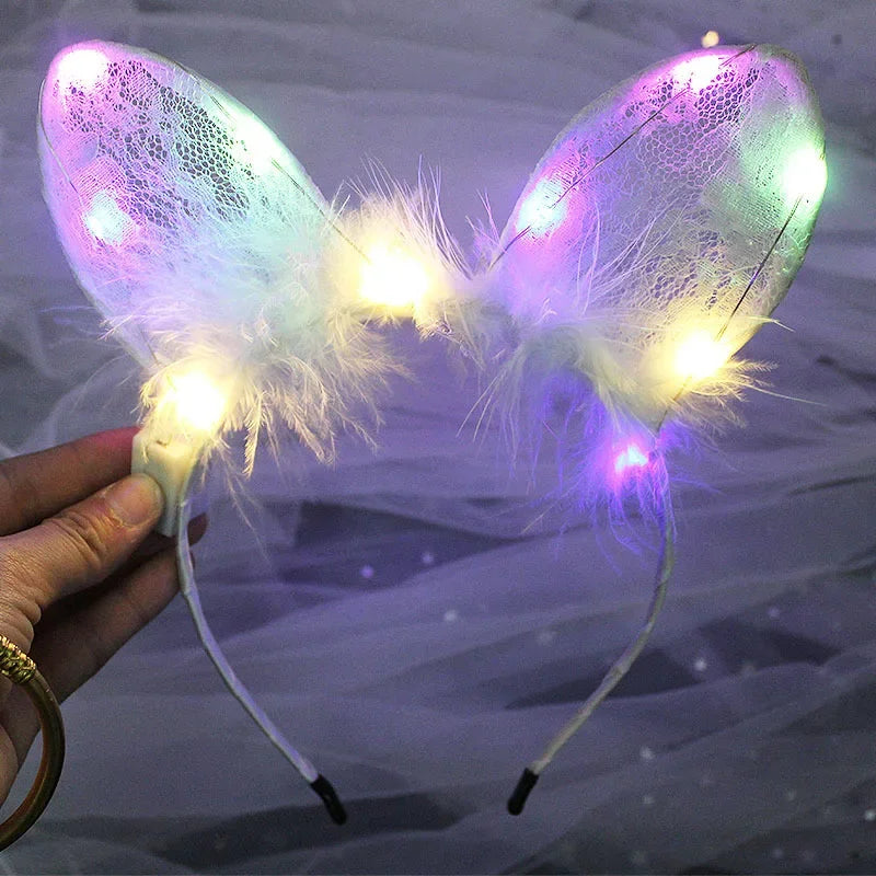 LED Feather Bunny Ear Headband – Glowing Party Headpiece LED Party Headband Babs 1