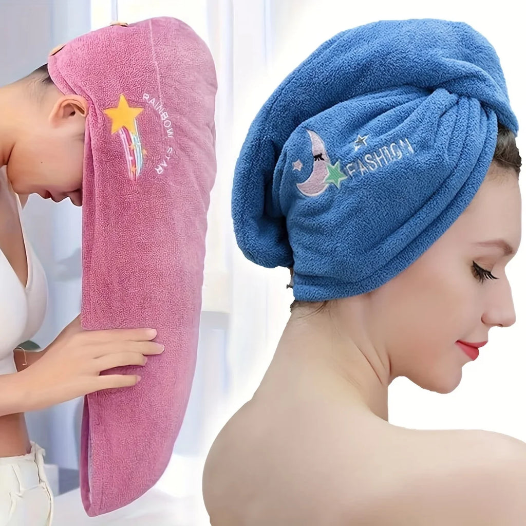 Microfiber Quick-Dry Hair Towel Cap – Super Absorbent Embroidered Microfiber Hair Cap Babs