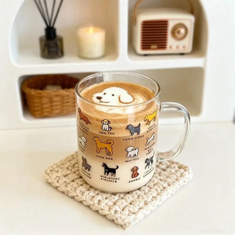 Cute Dog & Cat Cartoon Glass Mug – Borosilicate Coffee Cup Glass Coffee Mug Babs