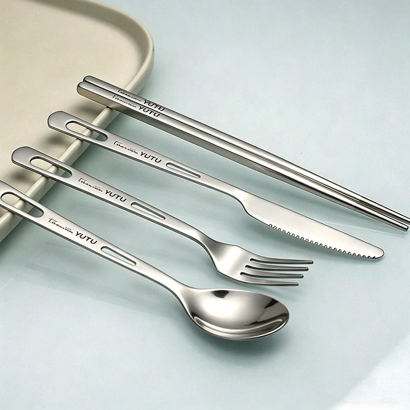 Titanium Camping Cutlery Set – Fork, Spoon, Knife & Chopsticks Camping Cutlery Set Babs