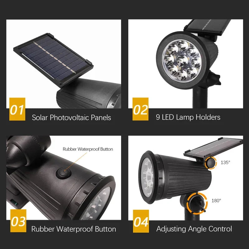 9 LED Solar Spotlights Outdoor IP65 Waterproof Dimmable Garden Light Solar Garden Spotlight Babs