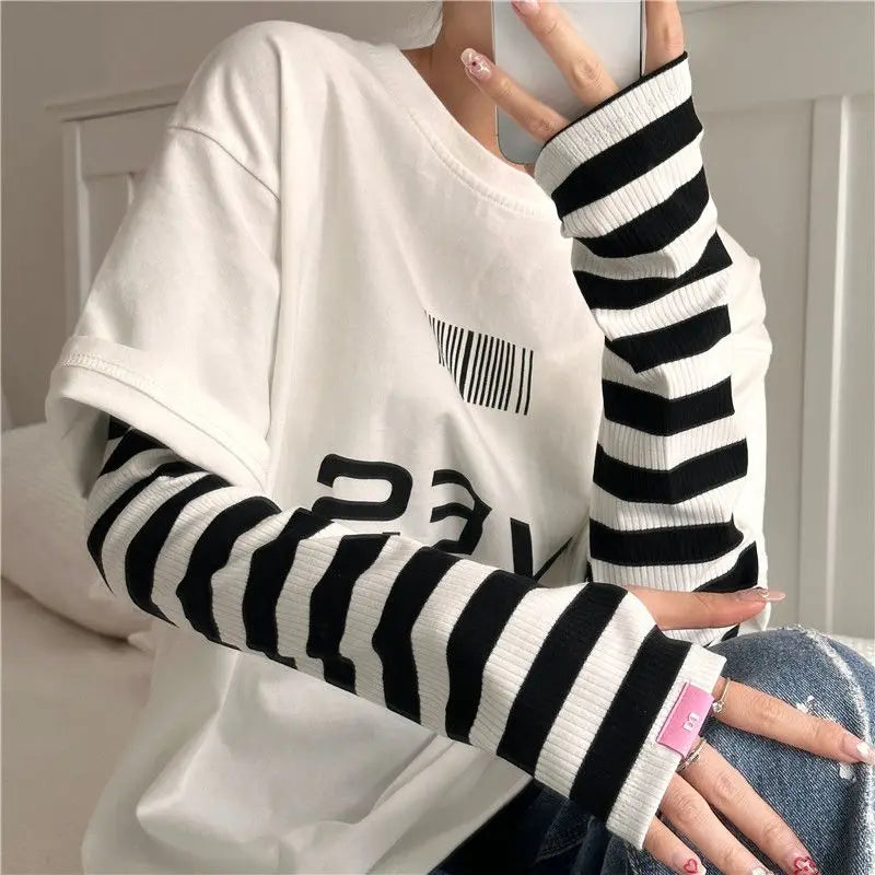 Striped UV Protection Arm Sleeves – Summer Sun Cover for Women UV Protection Arm Sleeves Babs black white