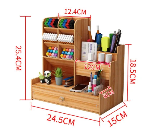 Wooden Desk Organiser DIY Pen Holder & Storage Box with Drawer Desk Organiser Babs Cherry wood