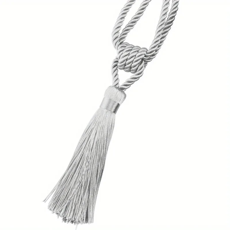 2pcs Handmade Tassel Curtain Tiebacks – Gold Rope Holdbacks Curtain Tieback Set Babs Silver