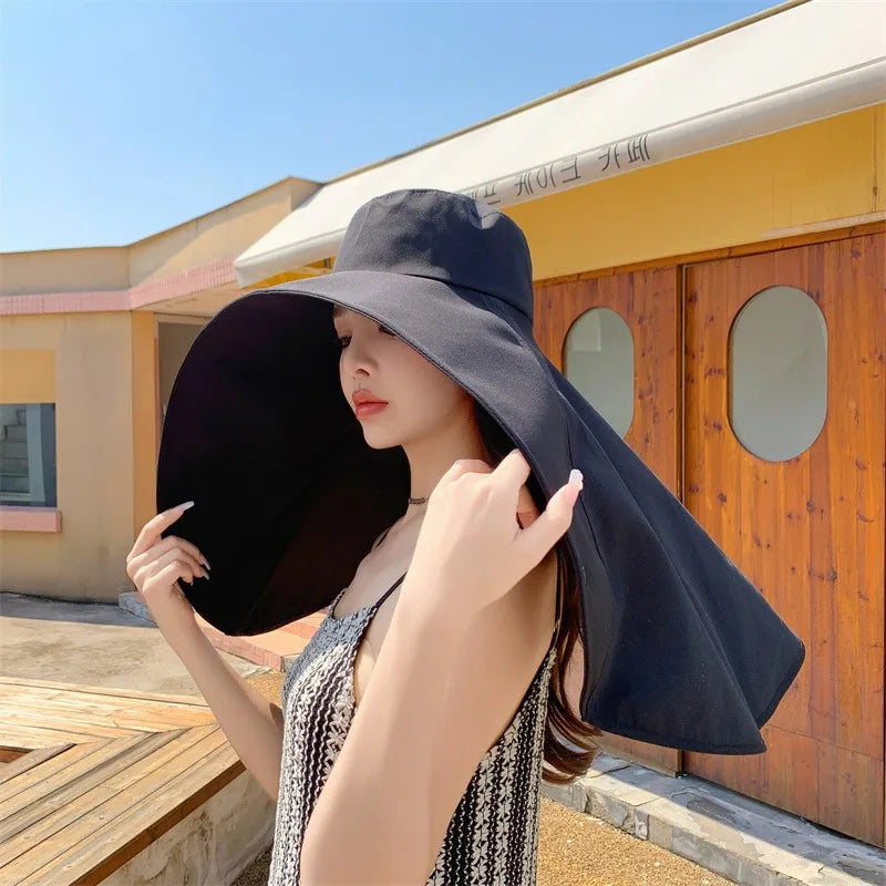 Women Wide Brim UV Sun Hat with Neck & Face Shield Cover Sun Protection Hat Babs