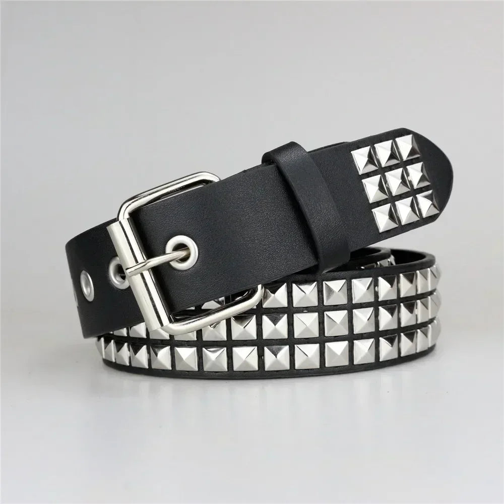 Punk Rivet Belt Metal Pyramid Studs Y2K PU Leather Unisex Punk Rivet Belt Babs