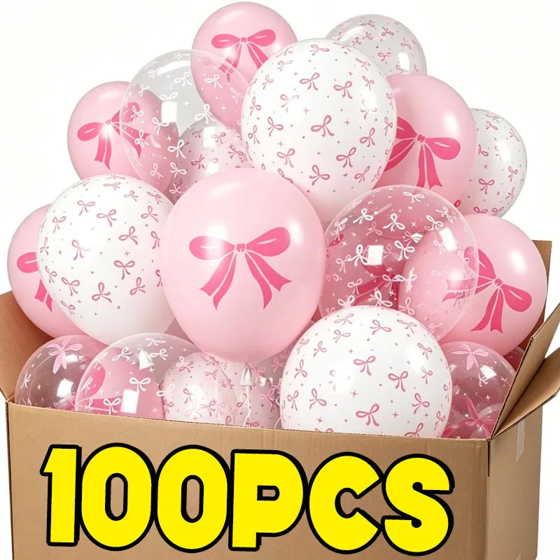 Pink Clear Bow Latex Balloons – Wedding & Birthday Party Decor Latex Party Balloons Babs