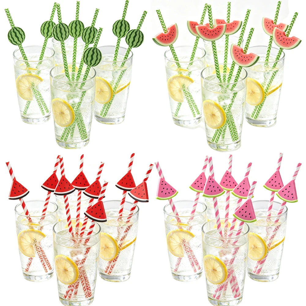 Watermelon Paper Straws – Disposable Party Straws 10/20/50 Pack Disposable Party Straws Babs