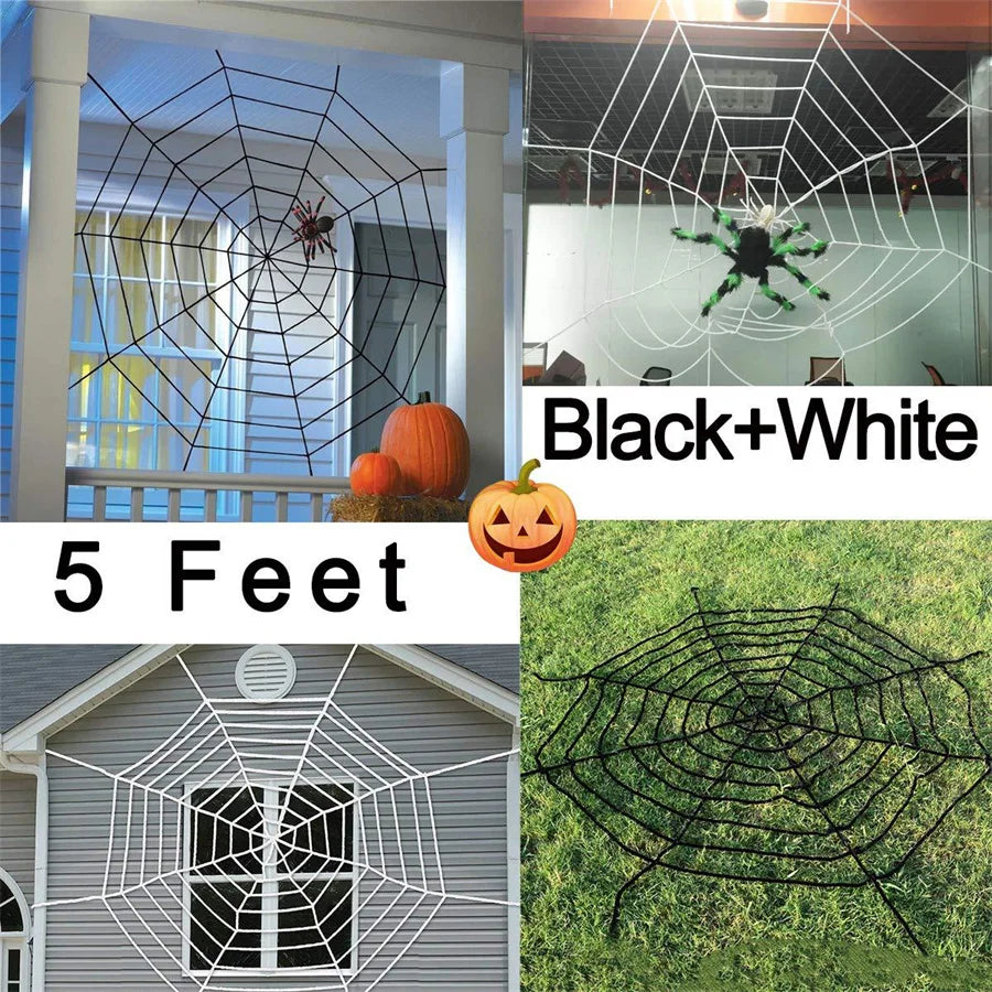 Giant Stretchy Halloween Spider Web Decoration – Black & White Halloween Cobweb Decoration Babs
