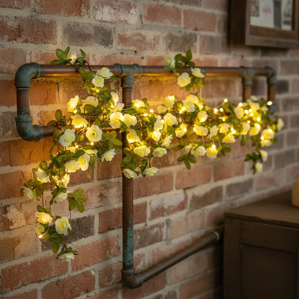 Artificial Rose Vine LED String Lights Hanging Garland Decor Floral LED Garland Babs
