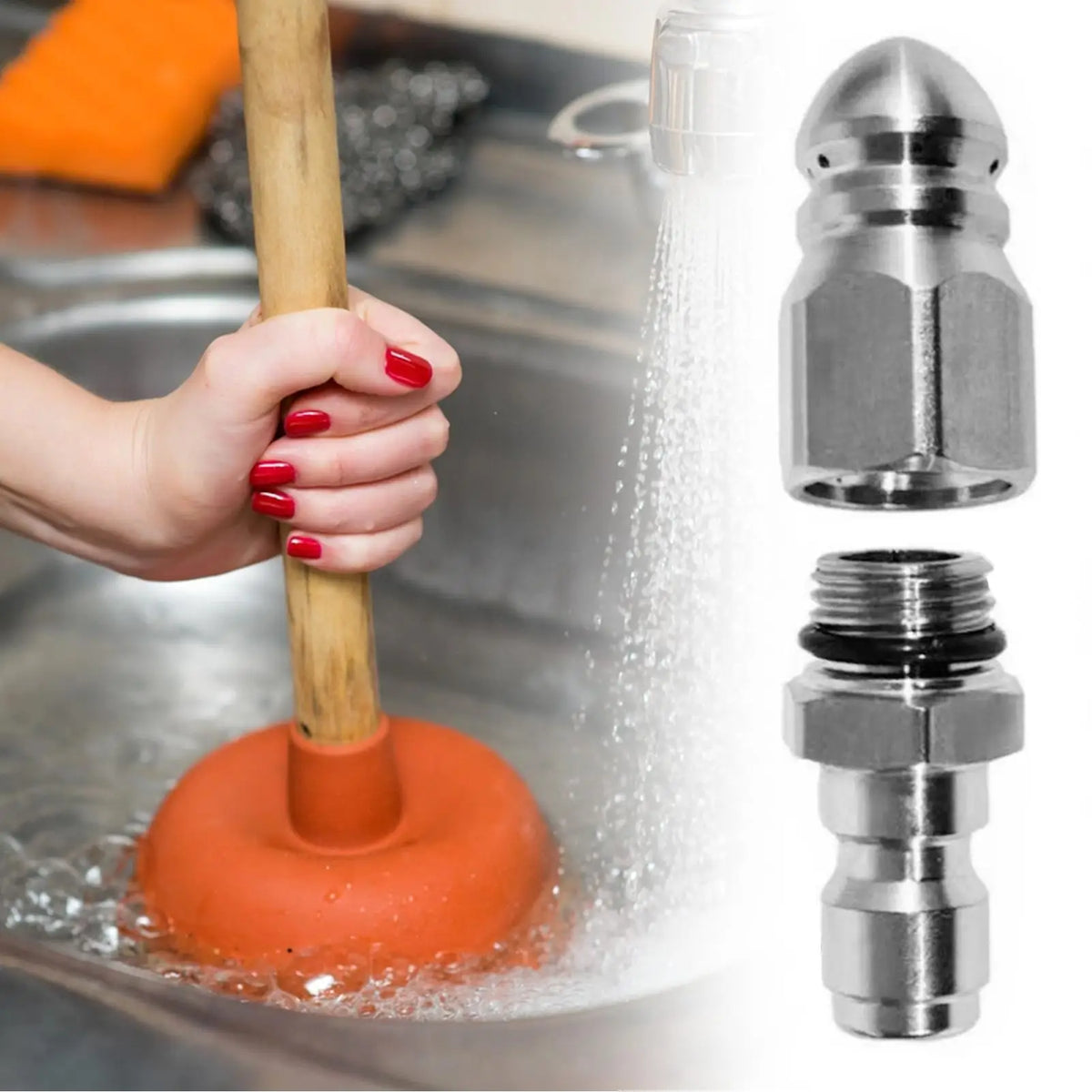 Sewer Jetter Nozzle 1/4" Quick Connect – Stainless Steel Sewer Jetter Nozzle Babs
