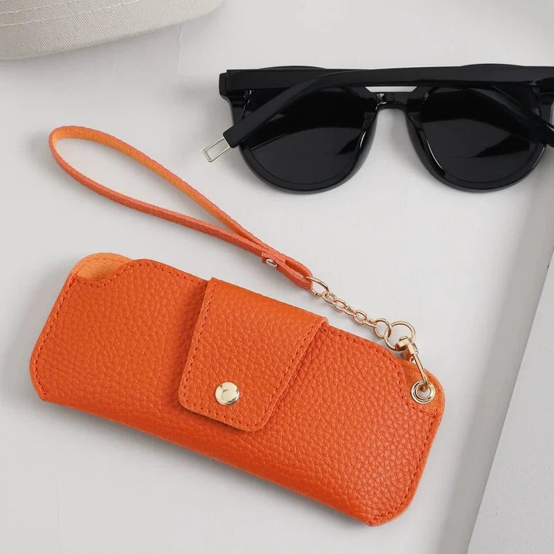 Slim PU Leather Sunglass Case with Wrist Strap – Multicolor Sunglass Case Babs Orange