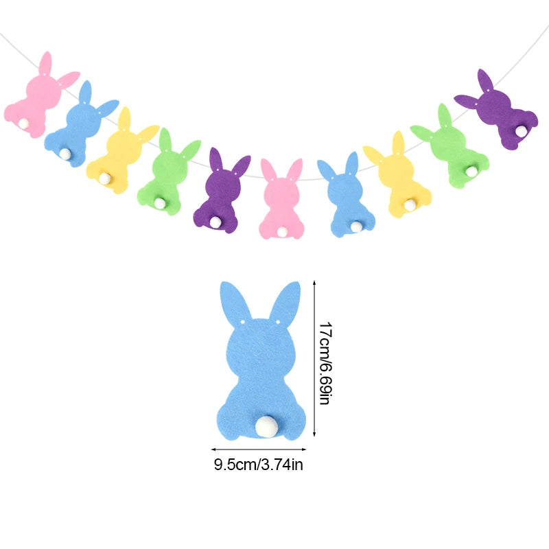 Felt Colorful Rabbit Easter Banner Garland – Party Bunting Flags Easter Party Garland Babs Colorful