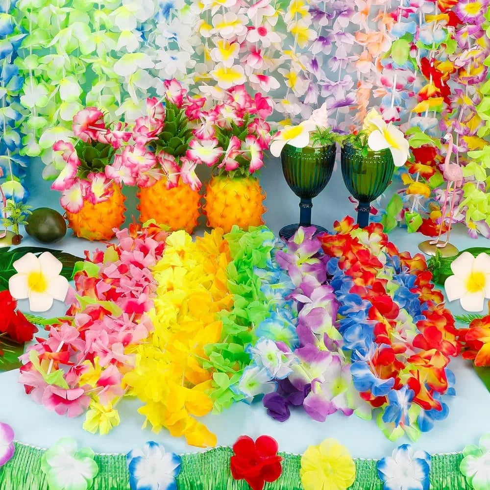 Hawaiian Flower Leis 5/10Pcs – Silk Artificial Lei for Luau Party Artificial Flower Leis Babs