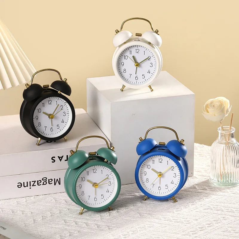 Cute Twin Bell Metal Alarm Clock with Night Light – Analog Analog Alarm Clock Babs