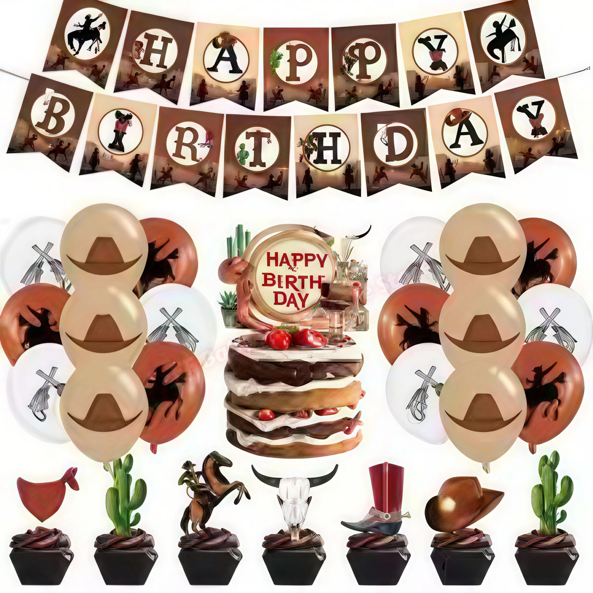 Wild West Cowboy Party Decoration Set – Balloons, Plates & Cups