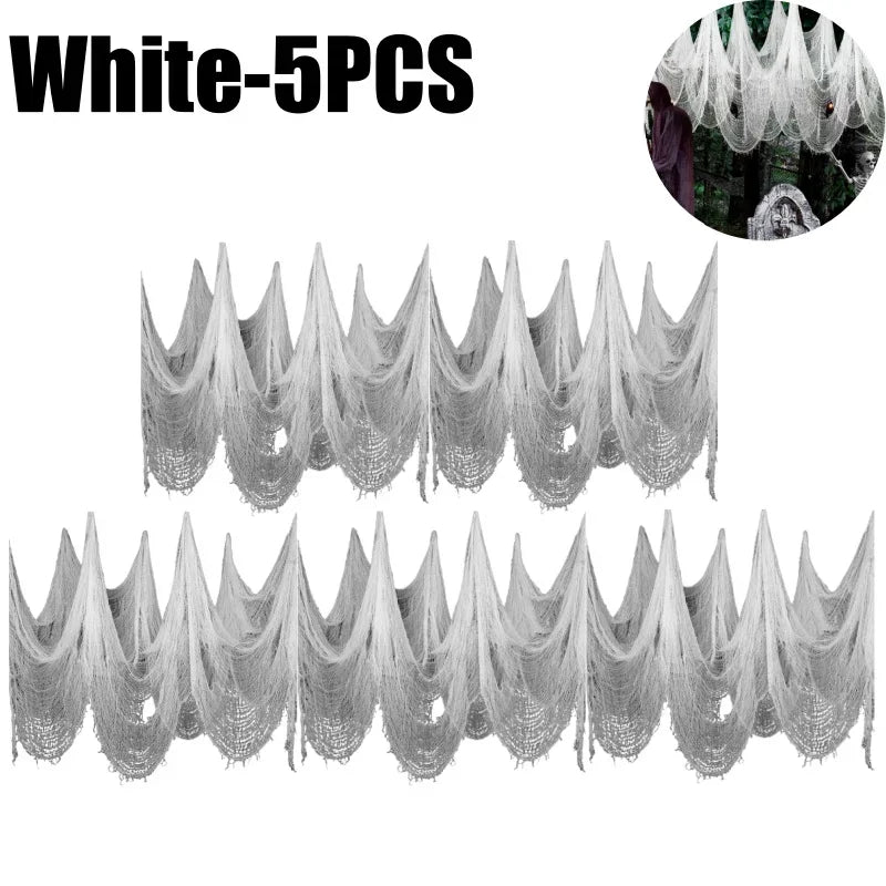 Halloween Spider Web Gauze Netting Haunted House Party Decor Halloween Party Decoration Babs White-5PCS 76cmx183cm
