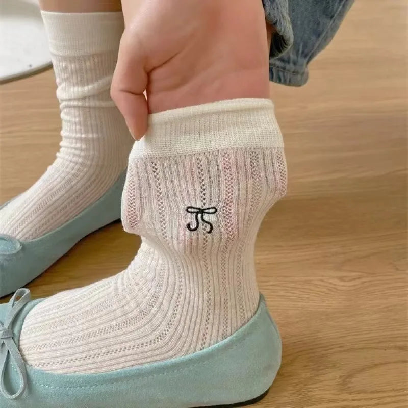 Bowknot Mesh Stacked Socks Korean Preppy Mid-Calf 1-5 Pairs Fashion Socks Babs