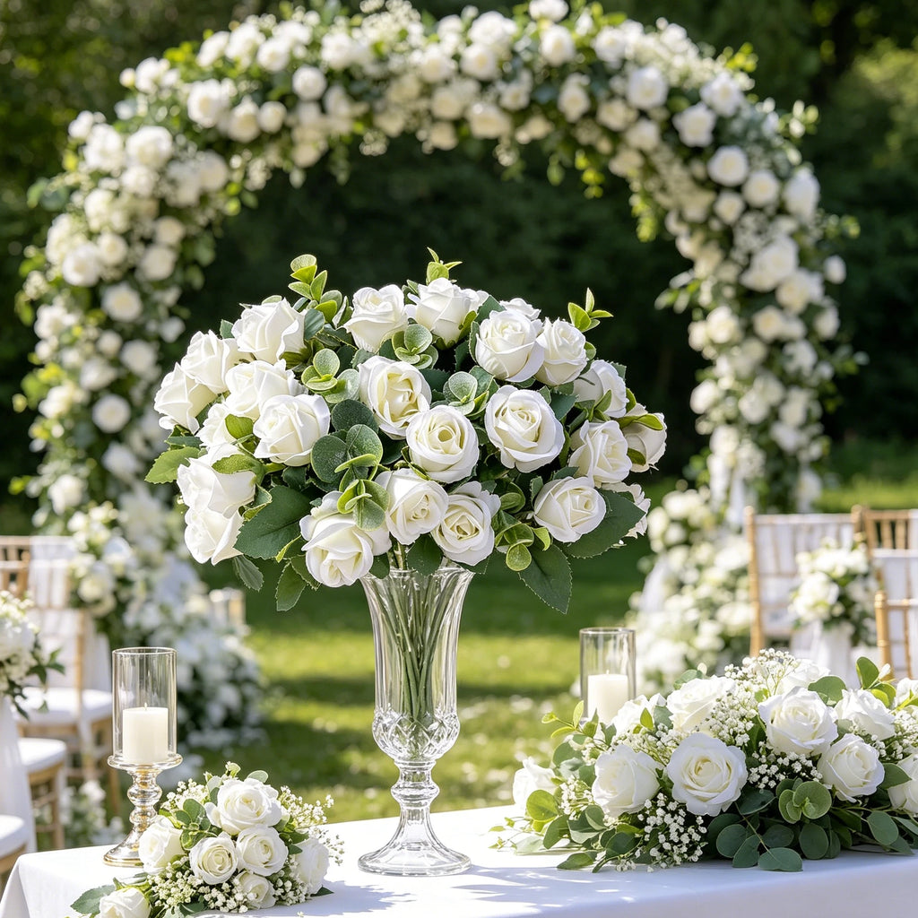 Artificial Silk Rose & Eucalyptus Bouquet – Fake Flowers Decor Artificial Flower Bouquet Babs