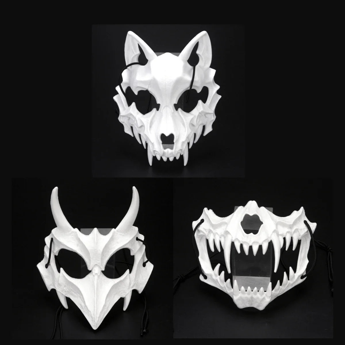 Halloween Skull Half Face Mask – Cosplay & Costume Prop Costume Face Mask Babs White-3PCS