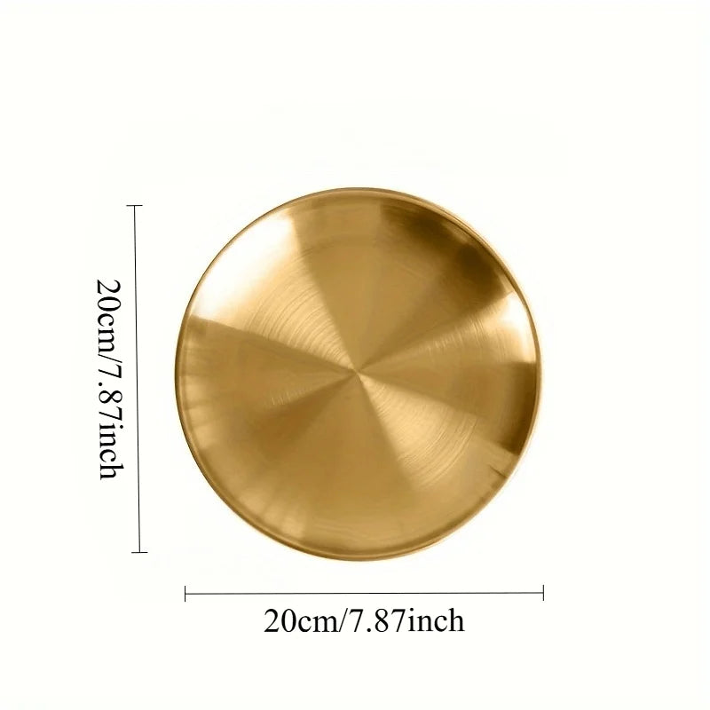 2pcs Gold Stainless Steel Pizza & Dinner Serving Plates Serving Plates Set Babs 20cm