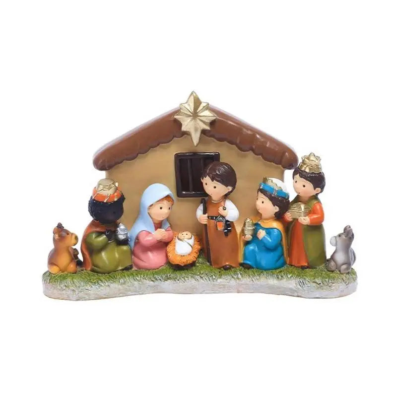 Christmas Nativity Scene Resin Manger Figurine Set | Holiday Gift Nativity Figurine Set Babs