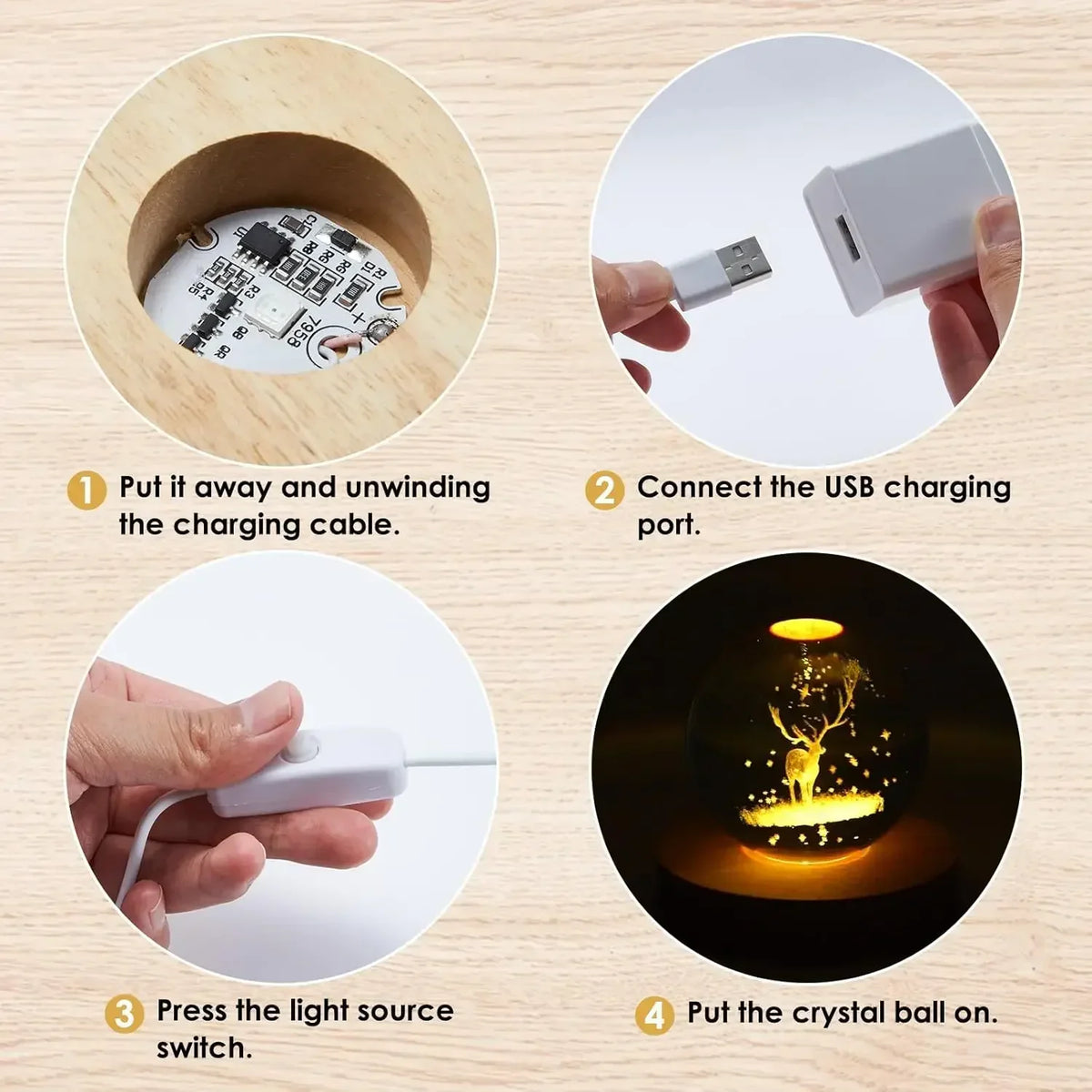 Wooden USB LED Night Light Display Stand | Desktop Lamp Base LED Display Lamp Base Babs
