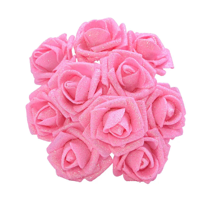 10Pcs Glitter Foam Roses Artificial Flower Bouquet | Home & Wedding Artificial Flower Bouquet Babs pink