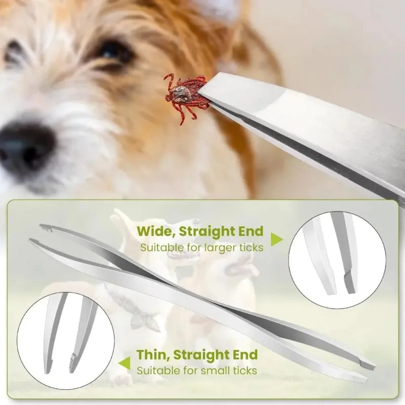 Stainless Steel Tick Remover Set for Dogs, Cats & Pets Pet Grooming Tool Babs