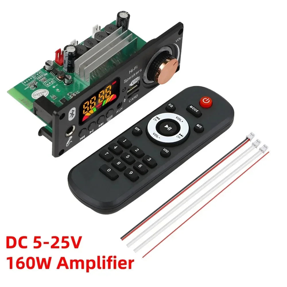 KEBIDUMEI 160W Bluetooth 5.1 MP3 Decoder Board Amplifier FM Radio Bluetooth Amplifier Board Babs DC 5V-25V 160W