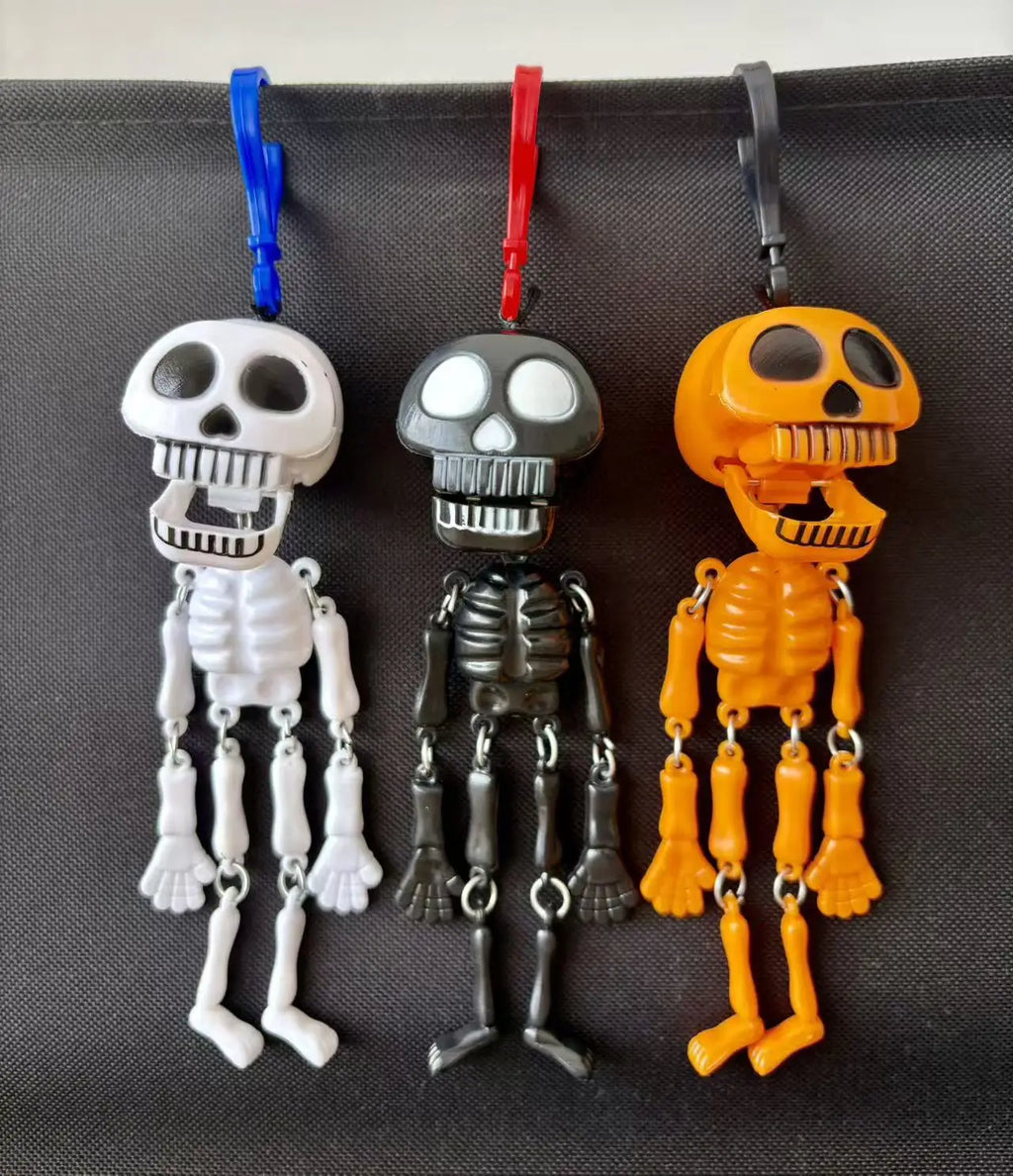 Skeleton Bag Charm Keychain – Pull String Movable Joints Novelty Keychain Charm Babs 3pcs