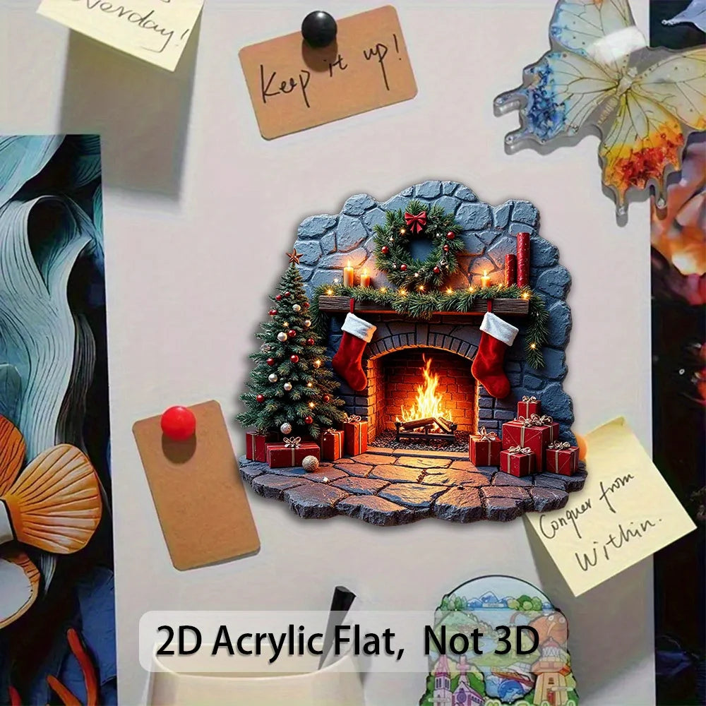 2D Acrylic Christmas Fireplace Fridge Magnet – Holiday Décor Christmas Fridge Magnet Babs