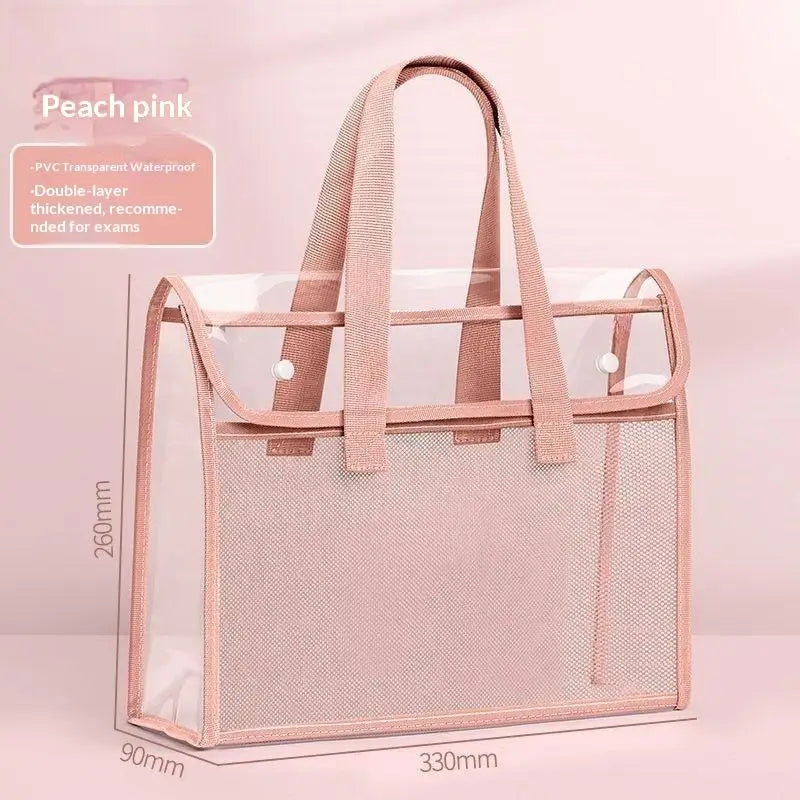 Transparent PVC Exam Tote Bag – Waterproof & Mesh Pockets Clear PVC Tote Bag Babs A7