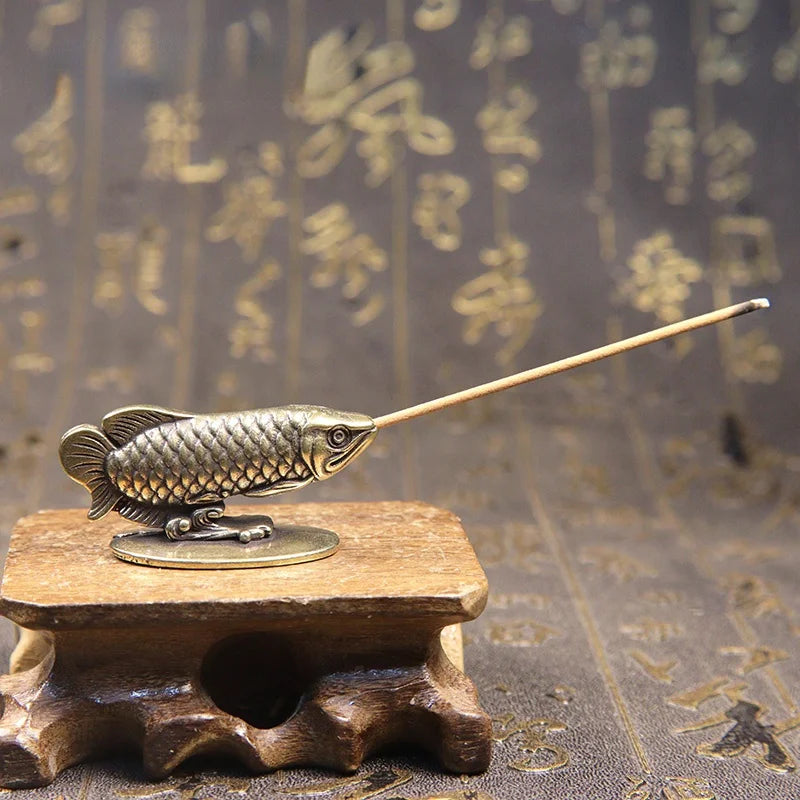Pure Copper Arowana Incense Burner – Lucky Fish Desk Figurine Incense Burner Figurine Babs