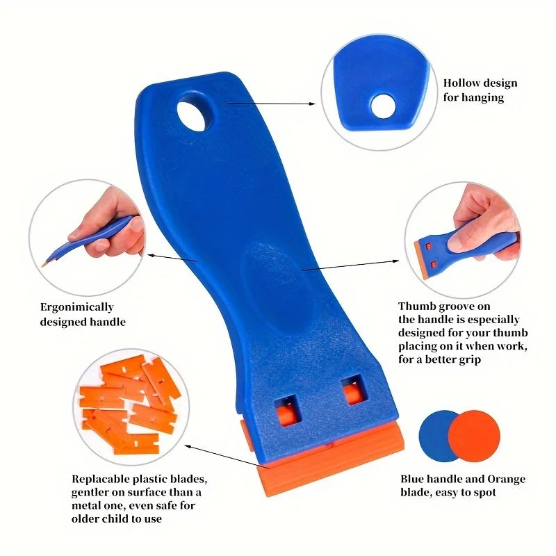 Plastic Razor Scraper Tool + 8 Blades – Sticker & Glue Remover Razor Scraper Tool Babs