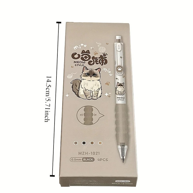 Cute Cat Gel Pens Set – 4pcs 0.5mm Black Ink Retractable Gel Pen Set Babs