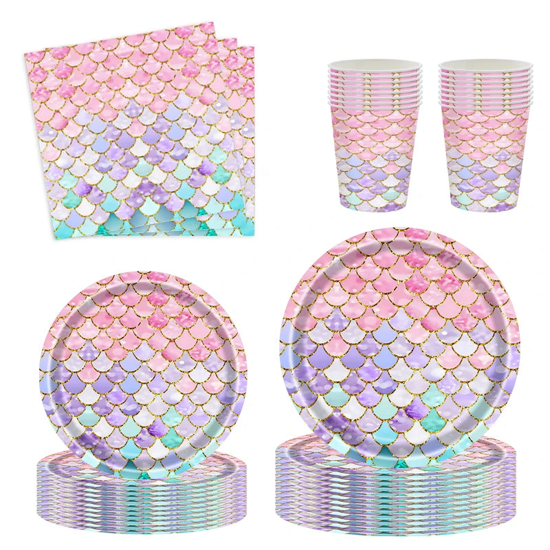 Mermaid Party Tableware Set – Plates, Cups, Napkins & Tablecloth Party Tableware Set Babs