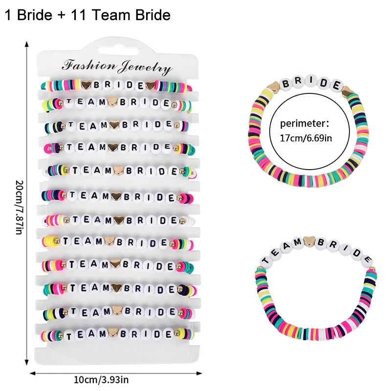 12-Pc Pink Team Bride Elastic Bracelets – Bachelorette Party Party Favor Bracelets Babs Multicolor