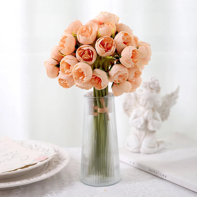 27-Head Silk Rose Artificial Flowers – Wedding & Home Décor Artificial Silk Flowers Babs Champagne 9Pcs