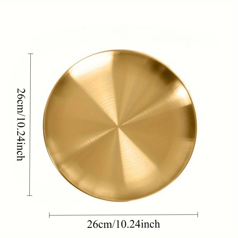 2pcs Gold Stainless Steel Pizza & Dinner Serving Plates Serving Plates Set Babs 26cm