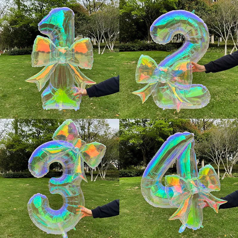 40" Colorful Number Foil Balloons with Bow | Birthday Party Decor Foil Number Balloon Babs