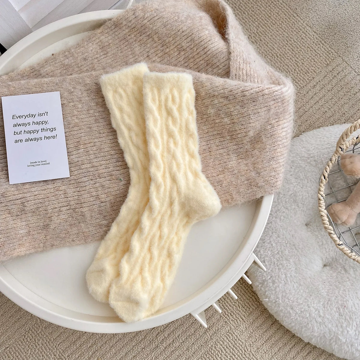 Thick Coral Fleece Winter Socks for Women – Cozy Plush Sleep Socks Plush Winter Socks Babs One Size YELLOW