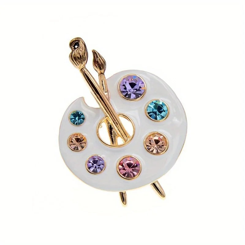 Artist Palette Rhinestone Brooch Pin – Zinc Alloy, 2 Colors Rhinestone Brooch Pin Babs