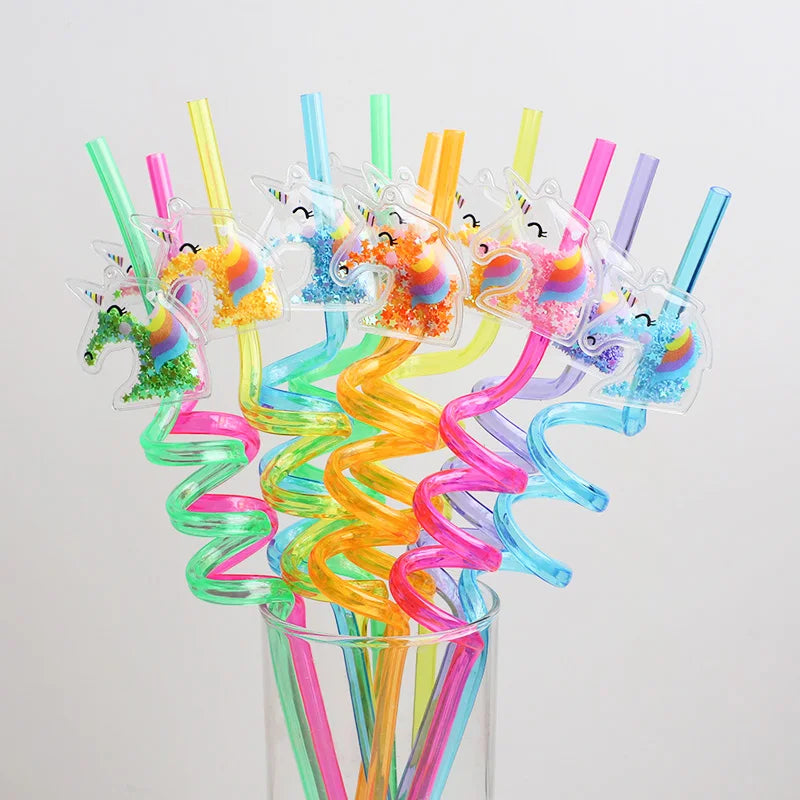 Unicorn Glitter Reusable Straws – Kids Birthday Party (6/12 pcs) Party Drinking Straws Babs