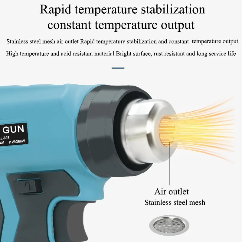 Cordless 18V Heat Gun 360W with 4 Nozzles – DIY & Craft Tool Cordless Heat Gun Babs