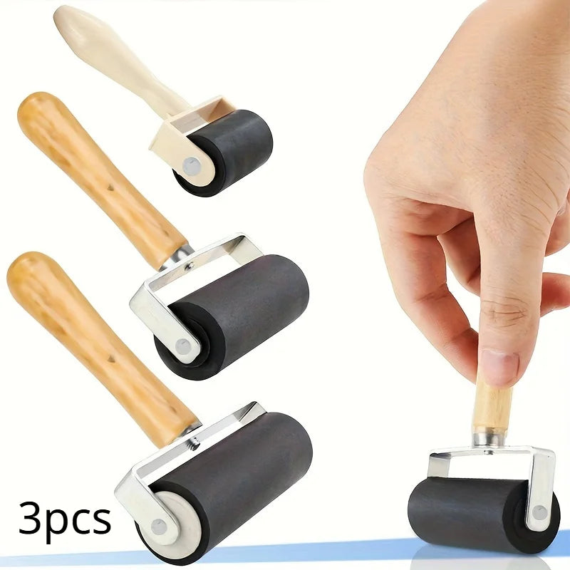 Rubber Brayer Roller – Wooden Ink Roller for Printmaking & Art Printmaking Brayer Roller Babs 3pcs