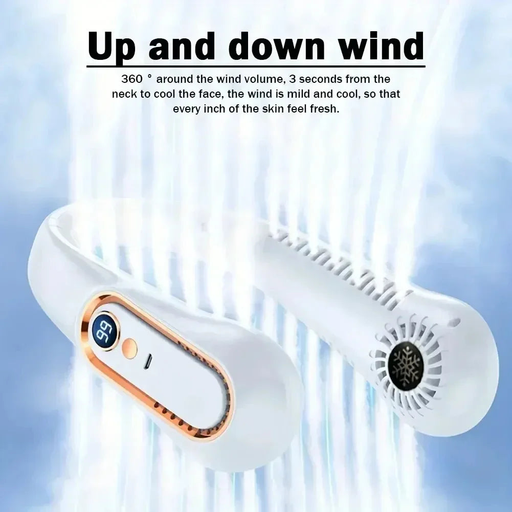 HOMEFISH Leafless Neck Fan | 5-Speed USB Rechargeable + LED Wearable Neck Fan Babs blue